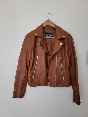 Levi's Camel Cognac Brown Vegan Leather Motorcycle Moto Jacket NWOT